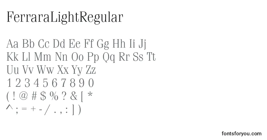 Шрифт FerraraLightRegular – алфавит, цифры, специальные символы