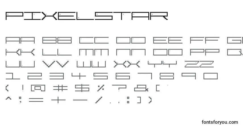 A fonte PixelStar – alfabeto, números, caracteres especiais