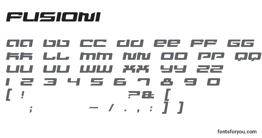 Czcionka Fusioni – alfabet, cyfry, specjalne znaki