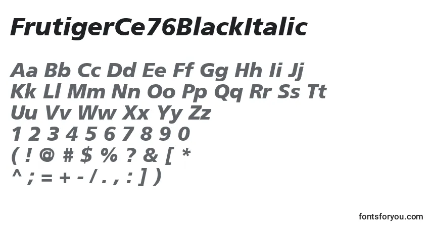 Шрифт FrutigerCe76BlackItalic – алфавит, цифры, специальные символы