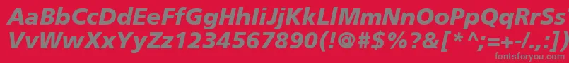 FrutigerCe76BlackItalic-fontti – harmaat kirjasimet punaisella taustalla