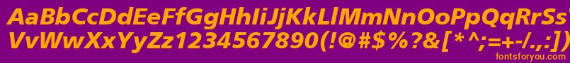 FrutigerCe76BlackItalic-fontti – oranssit fontit violetilla taustalla