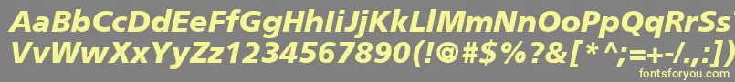 FrutigerCe76BlackItalic-fontti – keltaiset fontit harmaalla taustalla