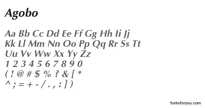 Czcionka Agobo – alfabet, cyfry, specjalne znaki