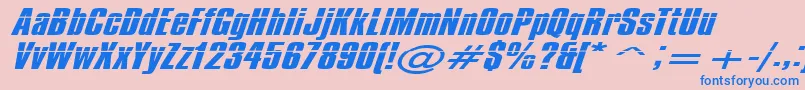 Impos50-Schriftart – Blaue Schriften auf rosa Hintergrund