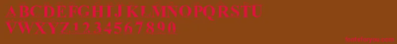 フォントLmsPeekAPooh – 赤い文字が茶色の背景にあります。