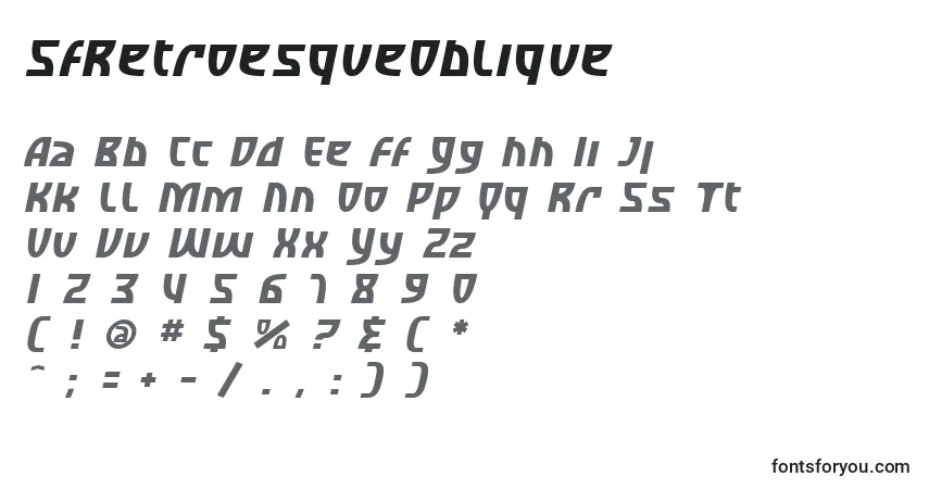 A fonte SfRetroesqueOblique – alfabeto, números, caracteres especiais