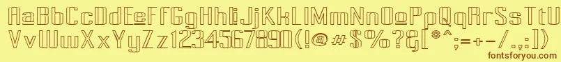 フォントPecot015 – 茶色の文字が黄色の背景にあります。