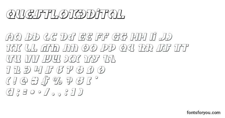Czcionka Questlok3Dital – alfabet, cyfry, specjalne znaki
