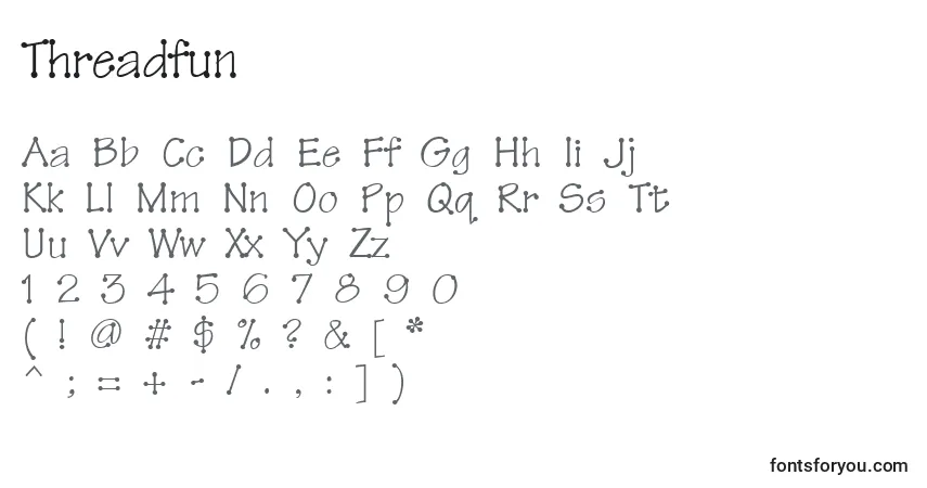 A fonte Threadfun – alfabeto, números, caracteres especiais