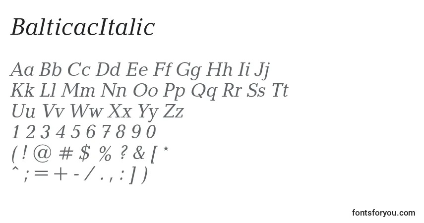 Czcionka BalticacItalic – alfabet, cyfry, specjalne znaki