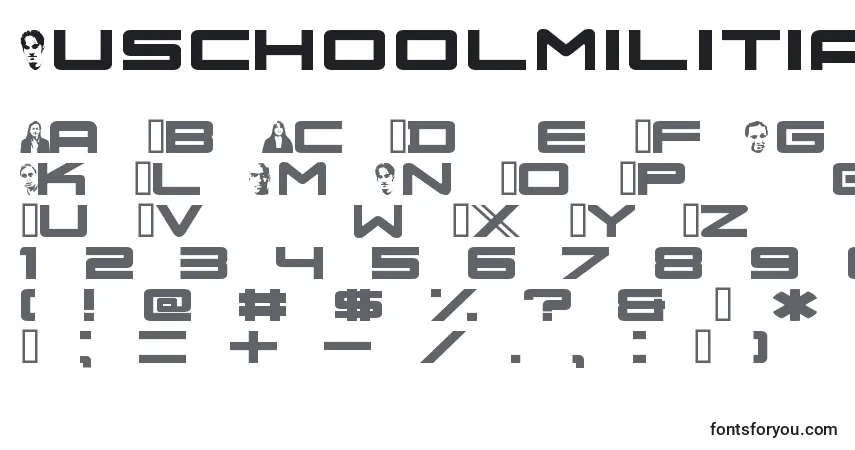 Schriftart Nuschoolmilitia – Alphabet, Zahlen, spezielle Symbole