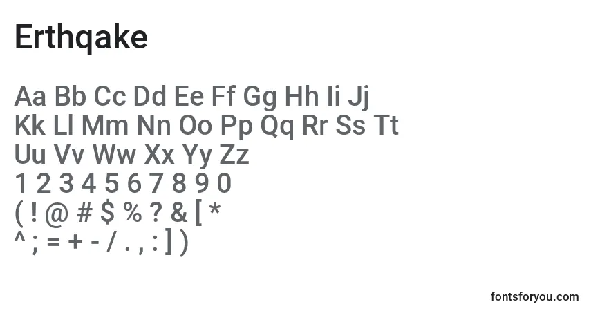 Czcionka Erthqake – alfabet, cyfry, specjalne znaki