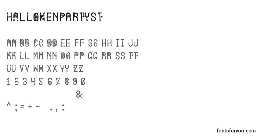 Шрифт HallowenPartySt – алфавит, цифры, специальные символы