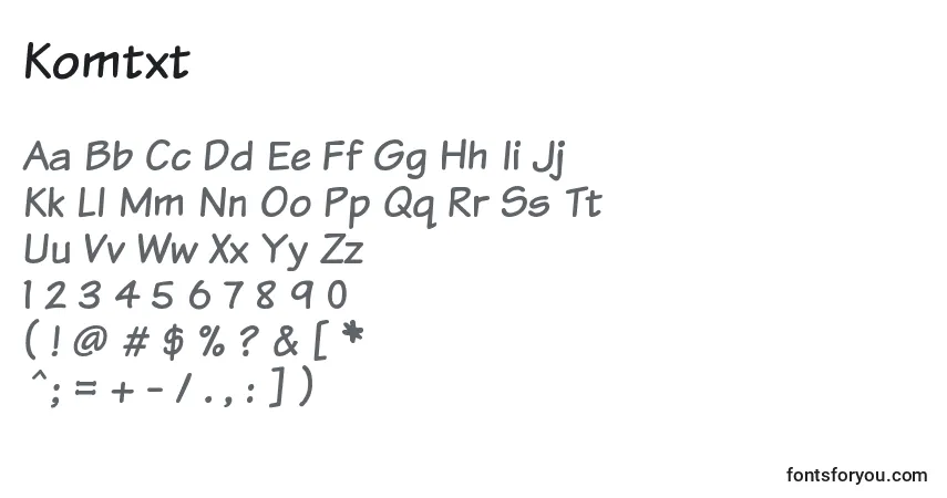 Czcionka Komtxt – alfabet, cyfry, specjalne znaki