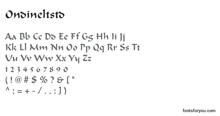 Czcionka Ondineltstd – alfabet, cyfry, specjalne znaki