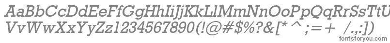 RodeocItalic-fontti – harmaat kirjasimet valkoisella taustalla