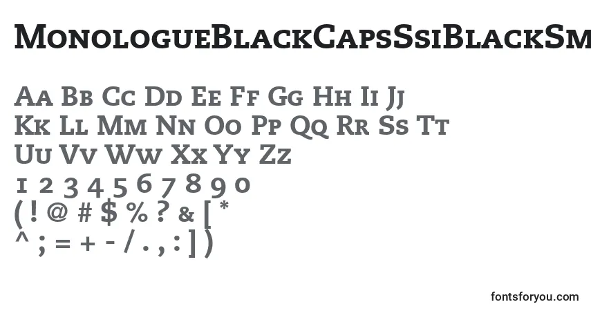 A fonte MonologueBlackCapsSsiBlackSmallCaps – alfabeto, números, caracteres especiais