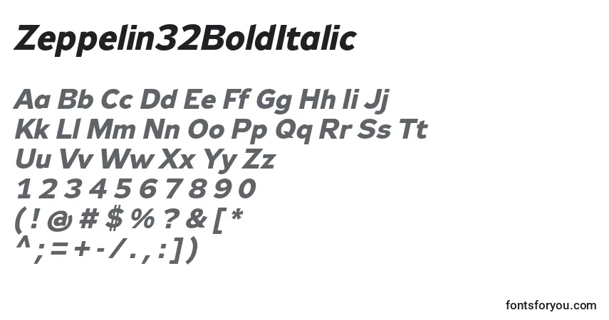 Zeppelin32BoldItalic-fontti – aakkoset, numerot, erikoismerkit