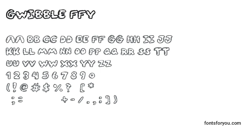 A fonte Gwibble ffy – alfabeto, números, caracteres especiais