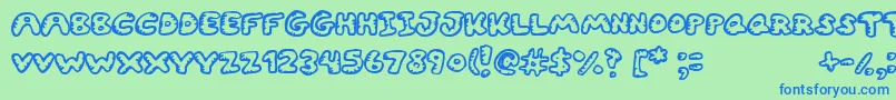 フォントGwibble ffy – 青い文字は緑の背景です。