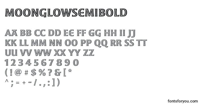 MoonglowSemiboldフォント–アルファベット、数字、特殊文字