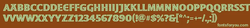 フォントMoonglowSemibold – 緑色の文字が茶色の背景にあります。