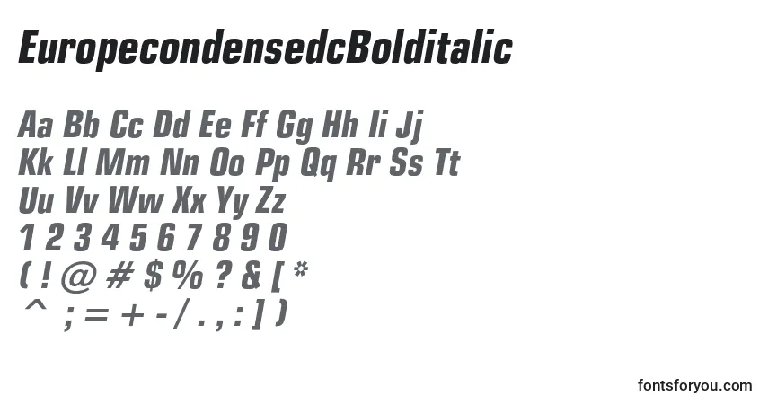 Czcionka EuropecondensedcBolditalic – alfabet, cyfry, specjalne znaki