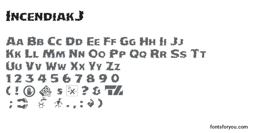 Schriftart IncendiakJ – Alphabet, Zahlen, spezielle Symbole