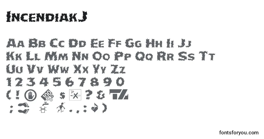 IncendiakJフォント–アルファベット、数字、特殊文字