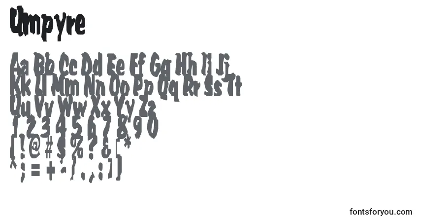 Schriftart Umpyre – Alphabet, Zahlen, spezielle Symbole