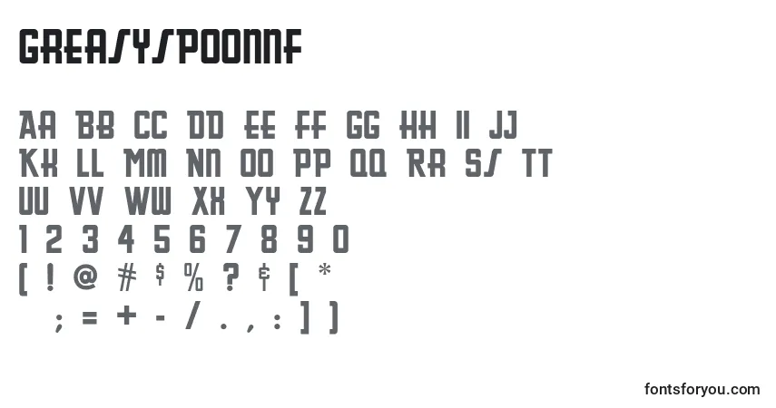Schriftart Greasyspoonnf (84600) – Alphabet, Zahlen, spezielle Symbole