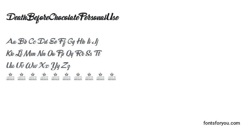 Czcionka DeathBeforeChocolatePersonalUse – alfabet, cyfry, specjalne znaki