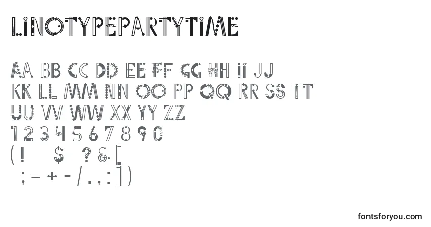 Czcionka Linotypepartytime – alfabet, cyfry, specjalne znaki