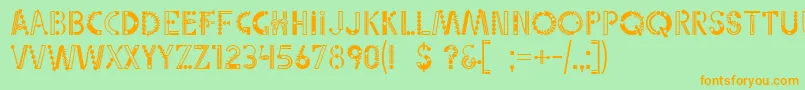 Linotypepartytime-Schriftart – Orangefarbene Schriften auf grünem Hintergrund