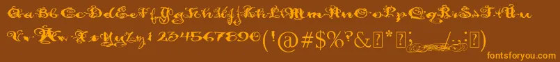 フォントPaulsFancyScript – オレンジ色の文字が茶色の背景にあります。