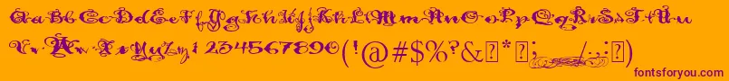 PaulsFancyScript-Schriftart – Violette Schriften auf orangefarbenem Hintergrund