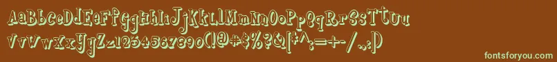 フォントBoyzrgrossshadownf – 緑色の文字が茶色の背景にあります。