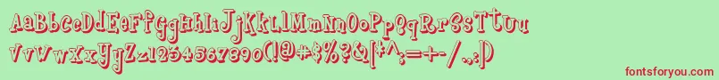 フォントBoyzrgrossshadownf – 赤い文字の緑の背景