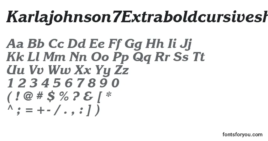 A fonte Karlajohnson7Extraboldcursivesh – alfabeto, números, caracteres especiais