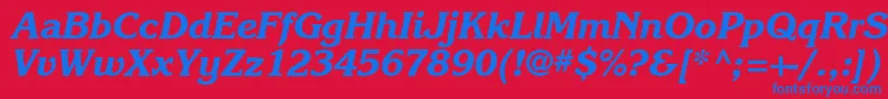 Karlajohnson7Extraboldcursivesh-Schriftart – Blaue Schriften auf rotem Hintergrund