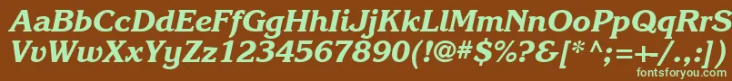 フォントKarlajohnson7Extraboldcursivesh – 緑色の文字が茶色の背景にあります。