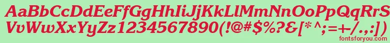 フォントKarlajohnson7Extraboldcursivesh – 赤い文字の緑の背景