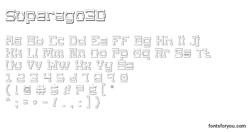 Fuente Superago3D - alfabeto, números, caracteres especiales
