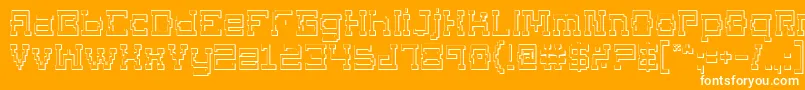 Superago3D-Schriftart – Weiße Schriften auf orangefarbenem Hintergrund