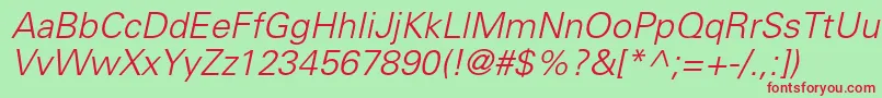 UniversltstdLightobl Font – Red Fonts on Green Background