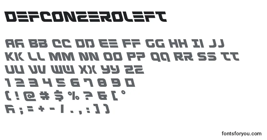 Schriftart Defconzeroleft – Alphabet, Zahlen, spezielle Symbole
