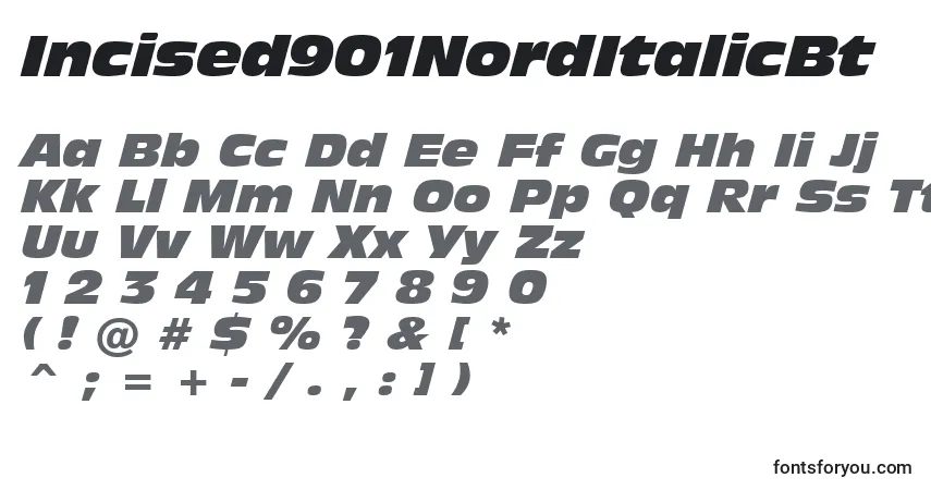 Шрифт Incised901NordItalicBt – алфавит, цифры, специальные символы
