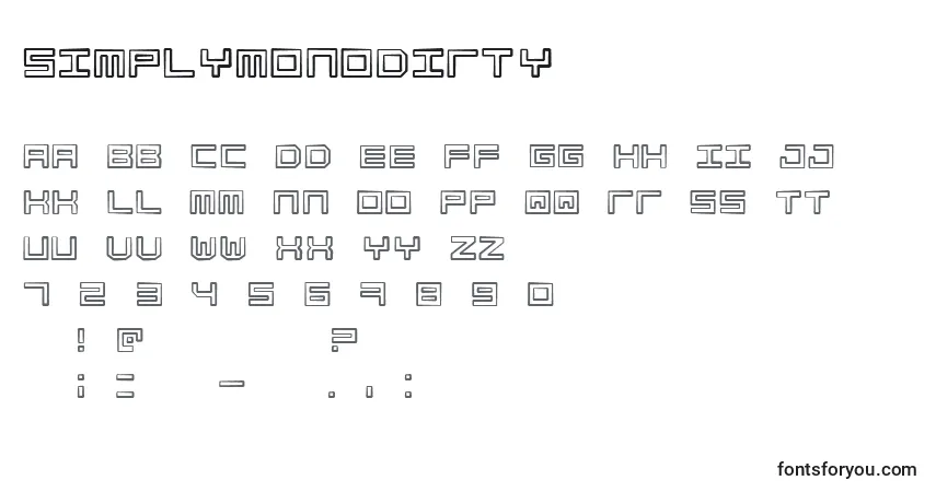 Czcionka SimplyMonoDirty – alfabet, cyfry, specjalne znaki