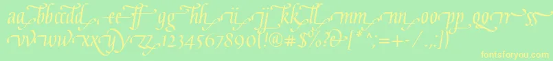 GaiusLtRegularEnd-fontti – keltaiset fontit vihreällä taustalla